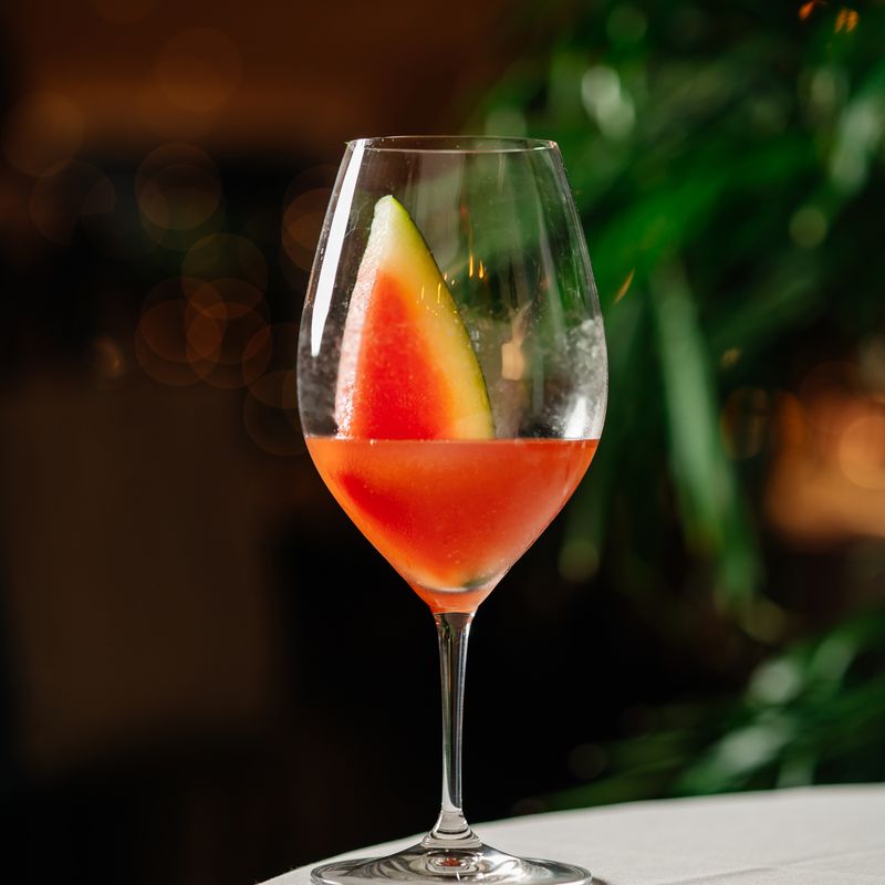 Paris to Shiraz, garnished with a watermelon wedge