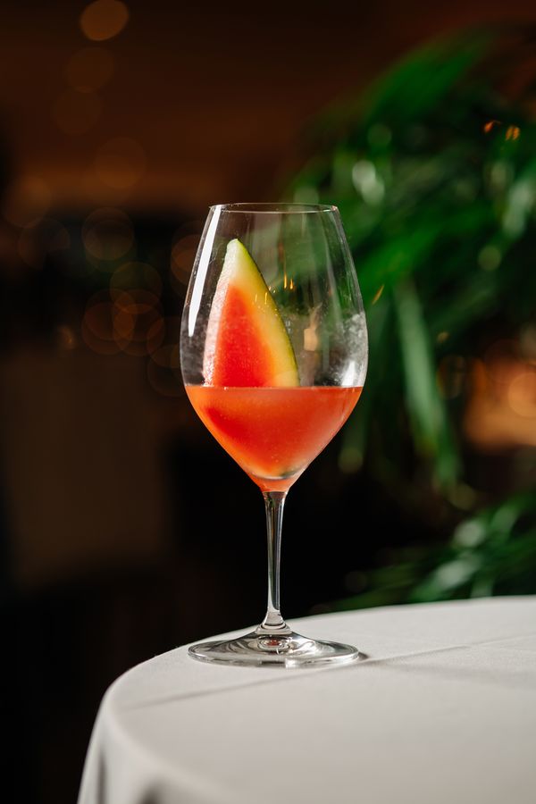 Paris to Shiraz, garnished with a watermelon wedge